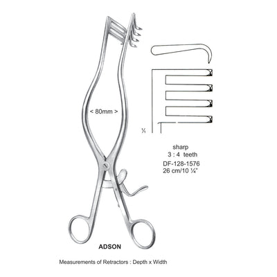 Adson Retractors Sharp 3X4 Teeth 26Cm, 80mm Width (DF-128-1576)