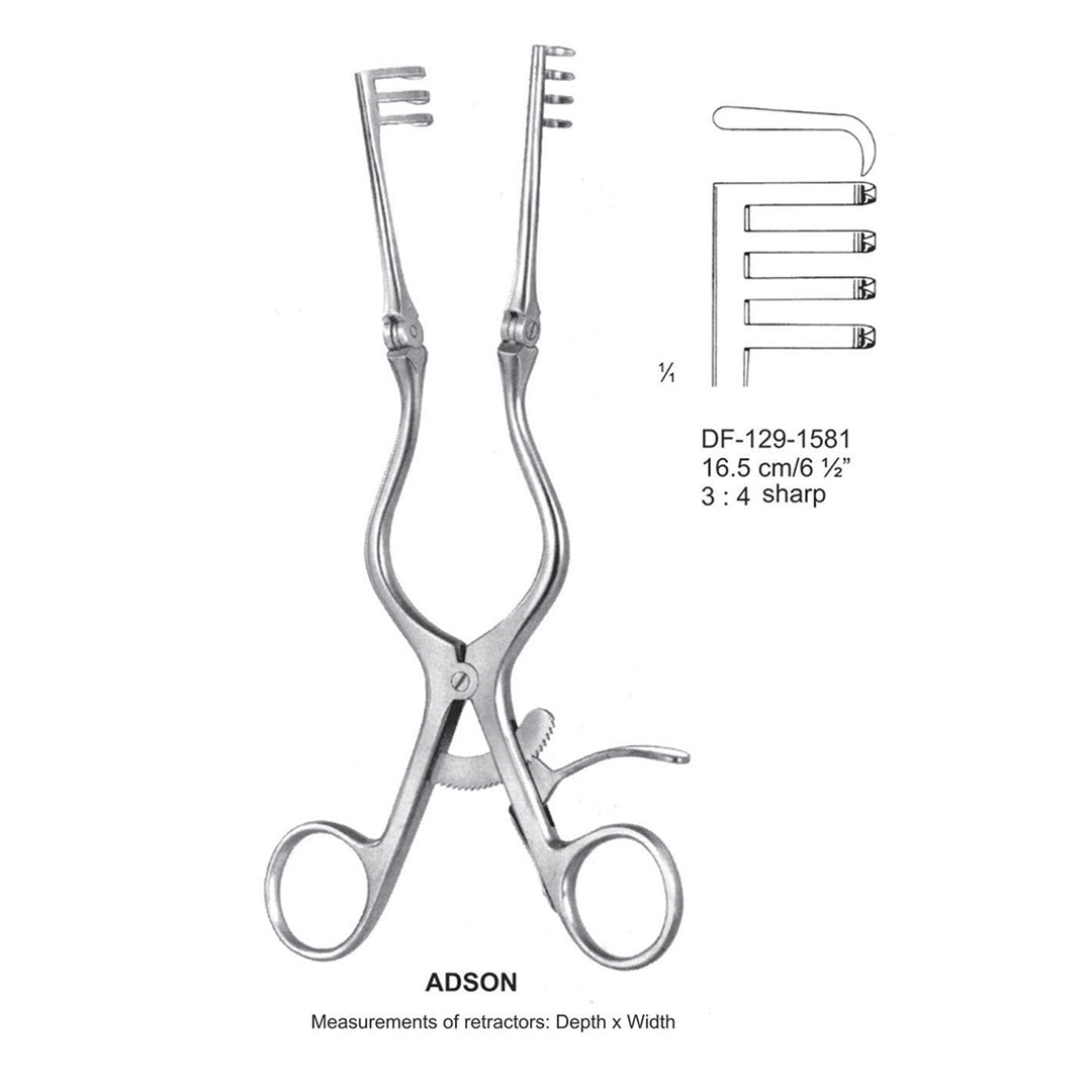 Adson-Retractors Sharp 3X4 Teeth  16.5cm  (DF-129-1581) by Dr. Frigz