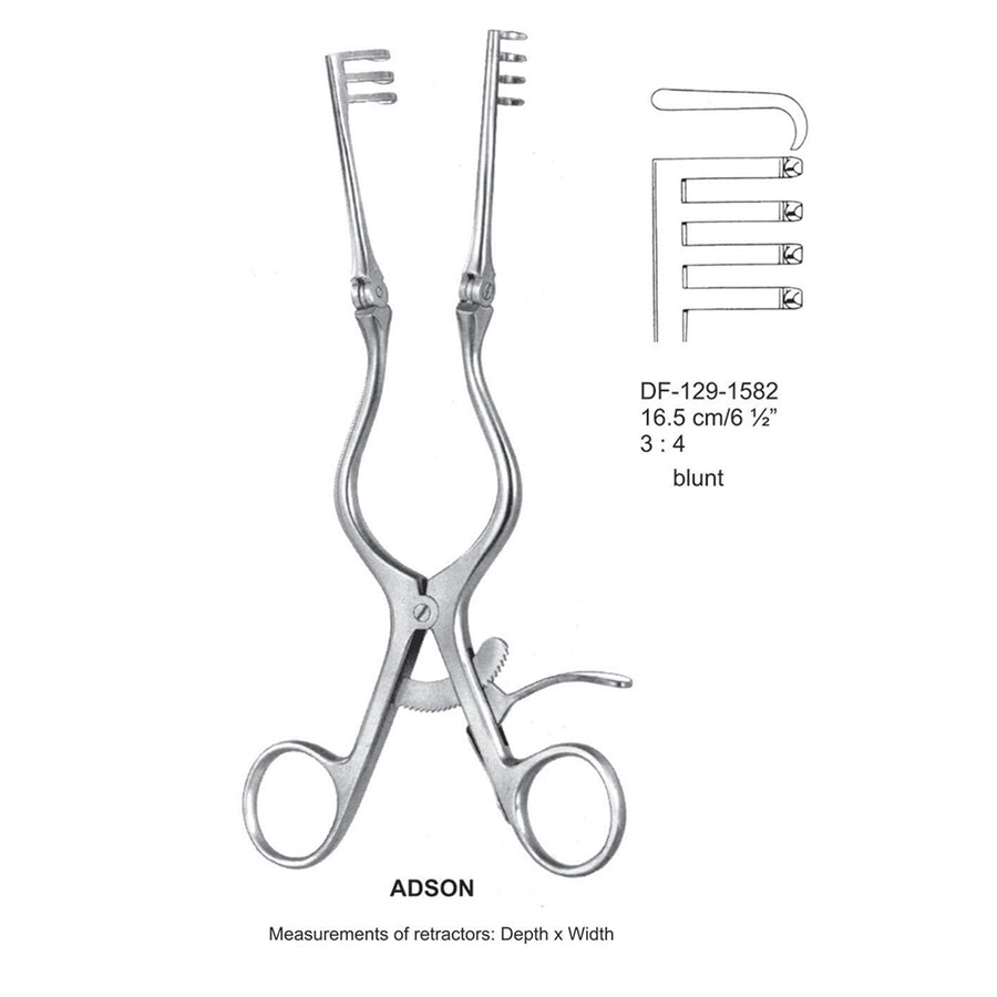 Adson-Retractors Blunt 3X4 Teeth  16.5cm  (DF-129-1582) by Dr. Frigz