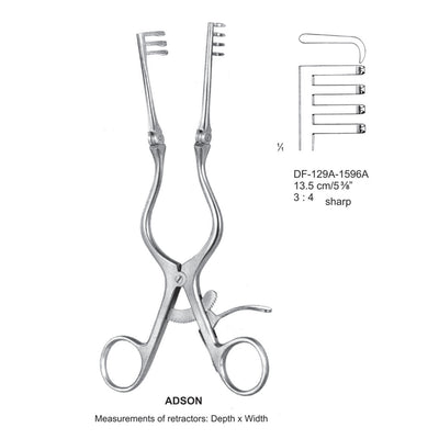 Adson Retractors, 13.5Cm, Sharp, 3X4 Teeth (DF-129A-1596A)