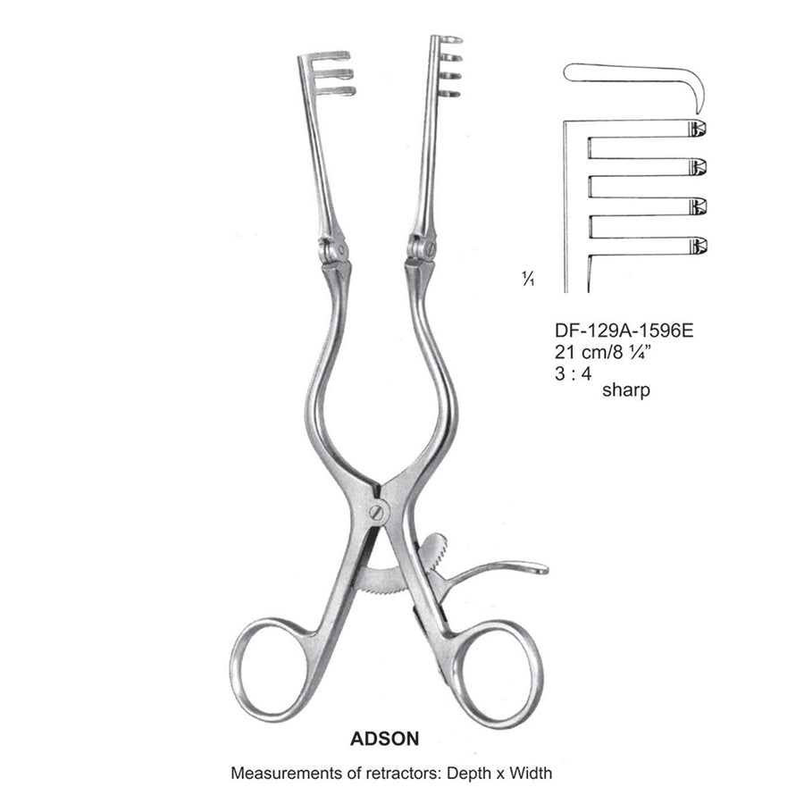 Adson Retractors 21cm Sharp, 3X4 Teeth (DF-129A-1596E) by Dr. Frigz