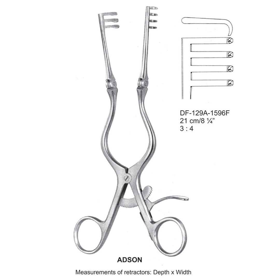 Adson Retractors, 21Cm, Blunt, 3X4 Teeth  (DF-129A-1596F) by Dr. Frigz