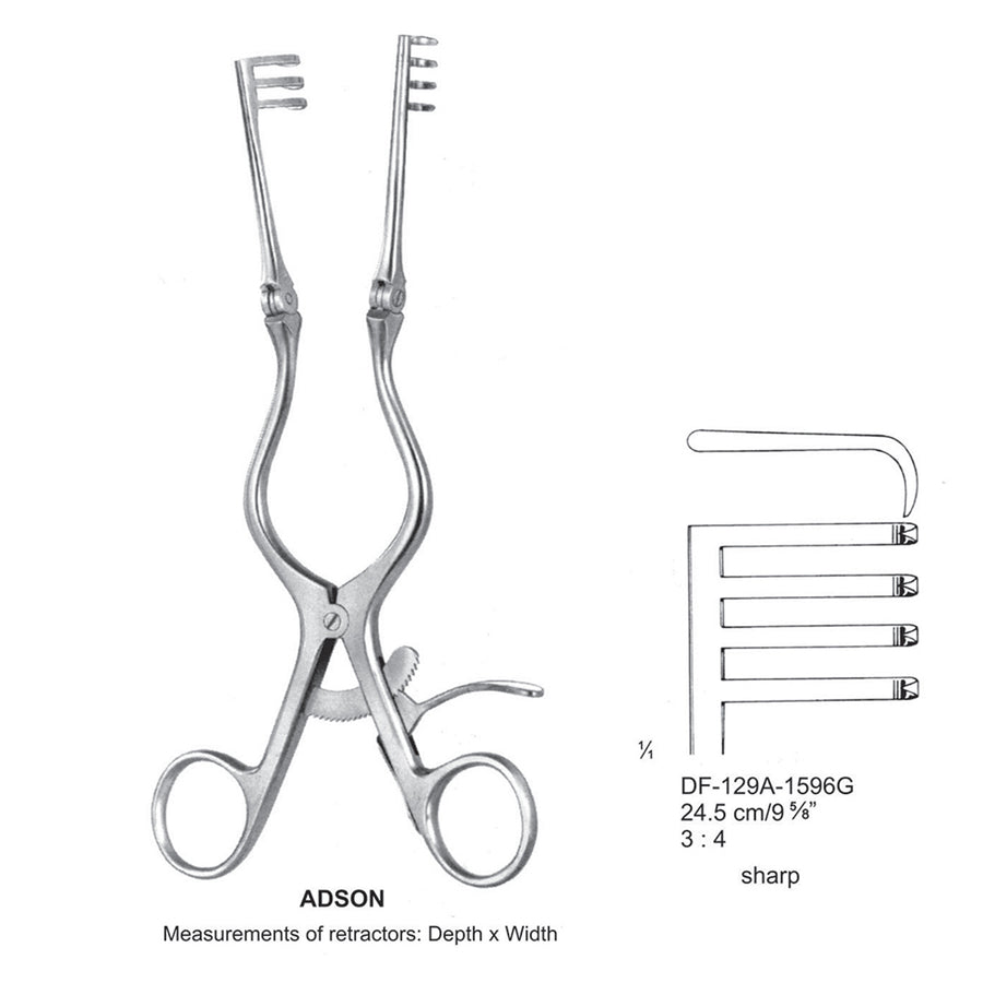 Adson Retractors 24.5cm Sharp, 3X4 Teeth (DF-129A-1596G) by Dr. Frigz