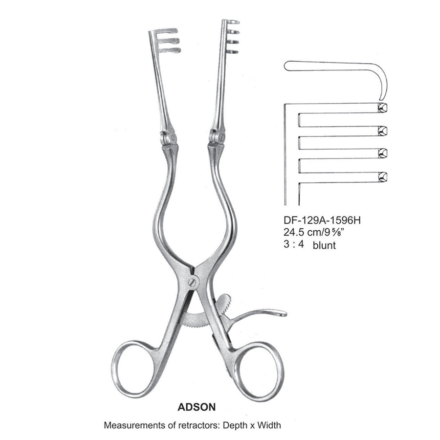 Adson Retractors 24.5cm Blunt, 3X4 Teeth (DF-129A-1596H) by Dr. Frigz