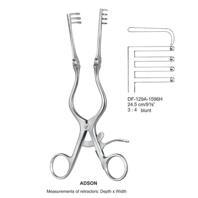 Adson Retractors 24.5cm Blunt, 3X4 Teeth (DF-129A-1596H)