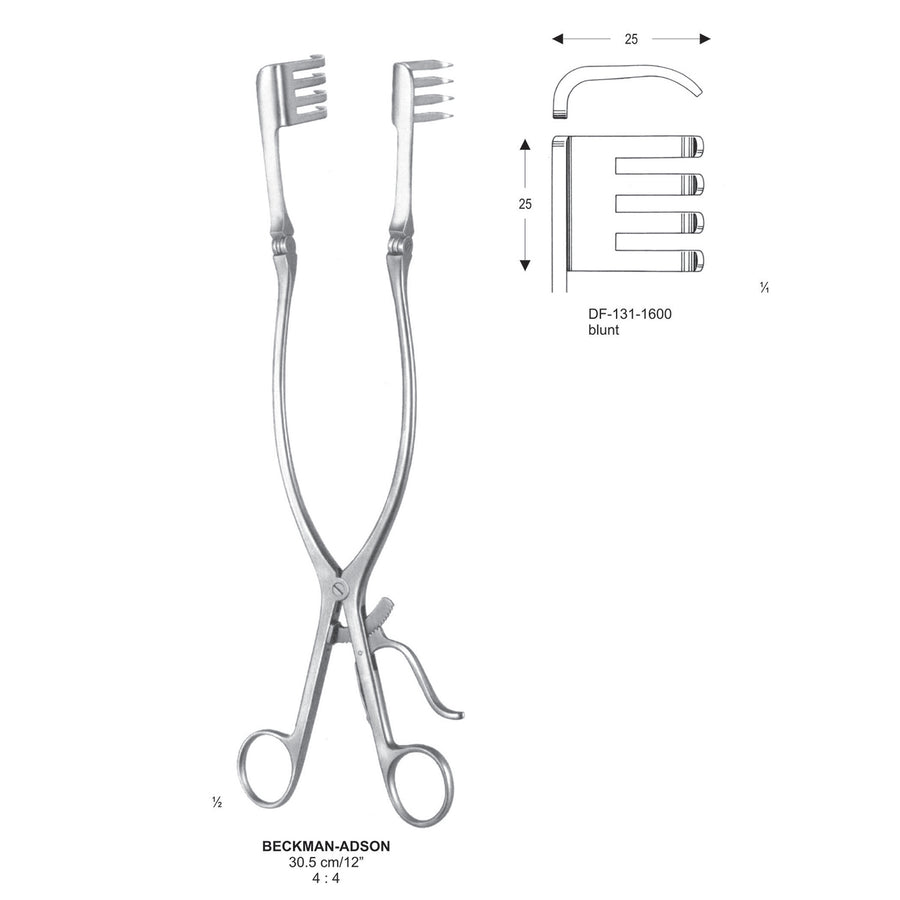 Beckmann-Adson Retractors Blunt 4X4 Teeth, 25X25mm ,  30.5cm  (DF-131-1600) by Dr. Frigz