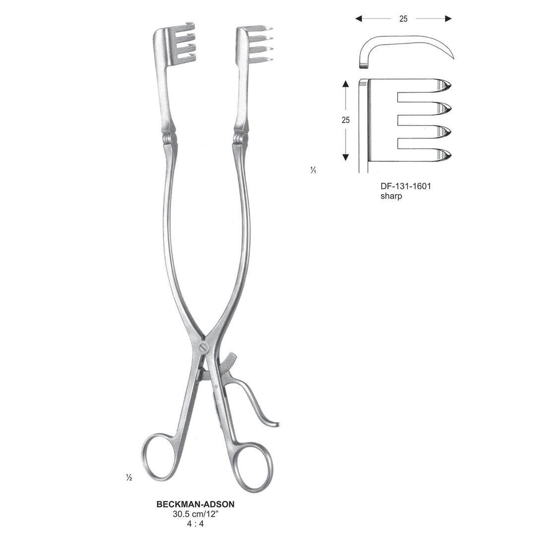 Beckmann-Adson Retractors Sharp 4X4 Teeth, 25X25mm ,  30.5cm  (DF-131-1601) by Dr. Frigz