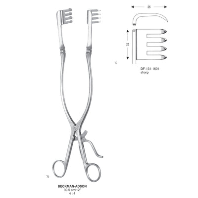 Beckmann-Adson Retractors Sharp 4X4 Teeth, 25X25mm ,  30.5cm  (DF-131-1601)