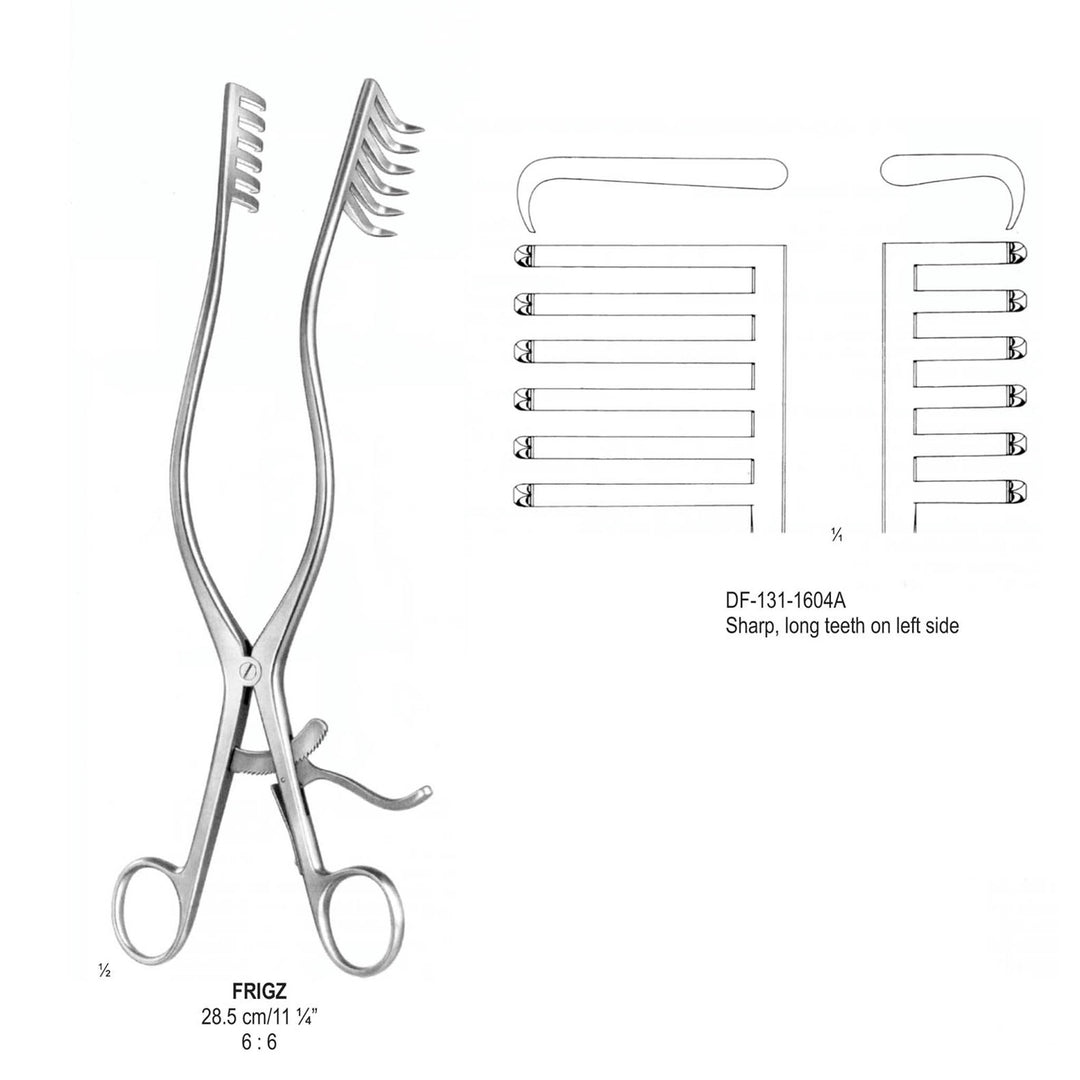 Frigz Retractors, 28.5Cm, Sharp, 6X6, Long Teeth Left  (DF-131-1604A) by Dr. Frigz