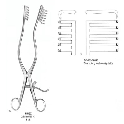 Frigz Retractors, 28.5Cm, Sharp,  6X6, Long Teeth Right  (DF-131-1604B)