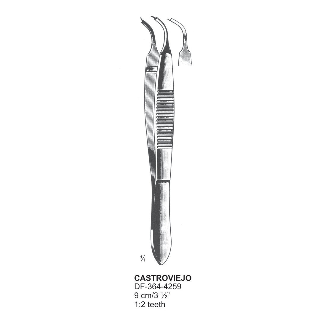 Castroviejo Tissue Forceps,  1:2 Teeth, Angled, 9 cm  (DF-364-4259) by Dr. Frigz