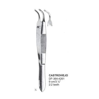 Castroviejo Tissue Forceps,  2:2 Teeth, Angled, 9 cm  (DF-364-4261)