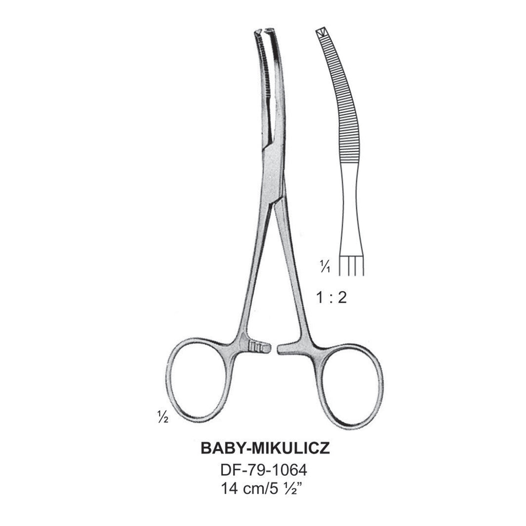 Baby-Mikulicz Peritoneal Clamp Forceps, 1X2 Teeth, 14cm  (DF-79-1064) by Dr. Frigz